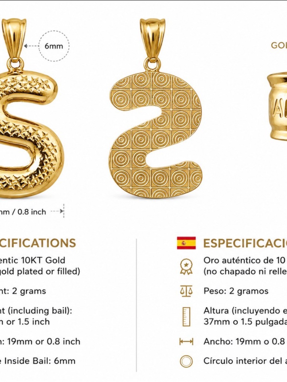 10K Gold Number '3' Pendant - Gold